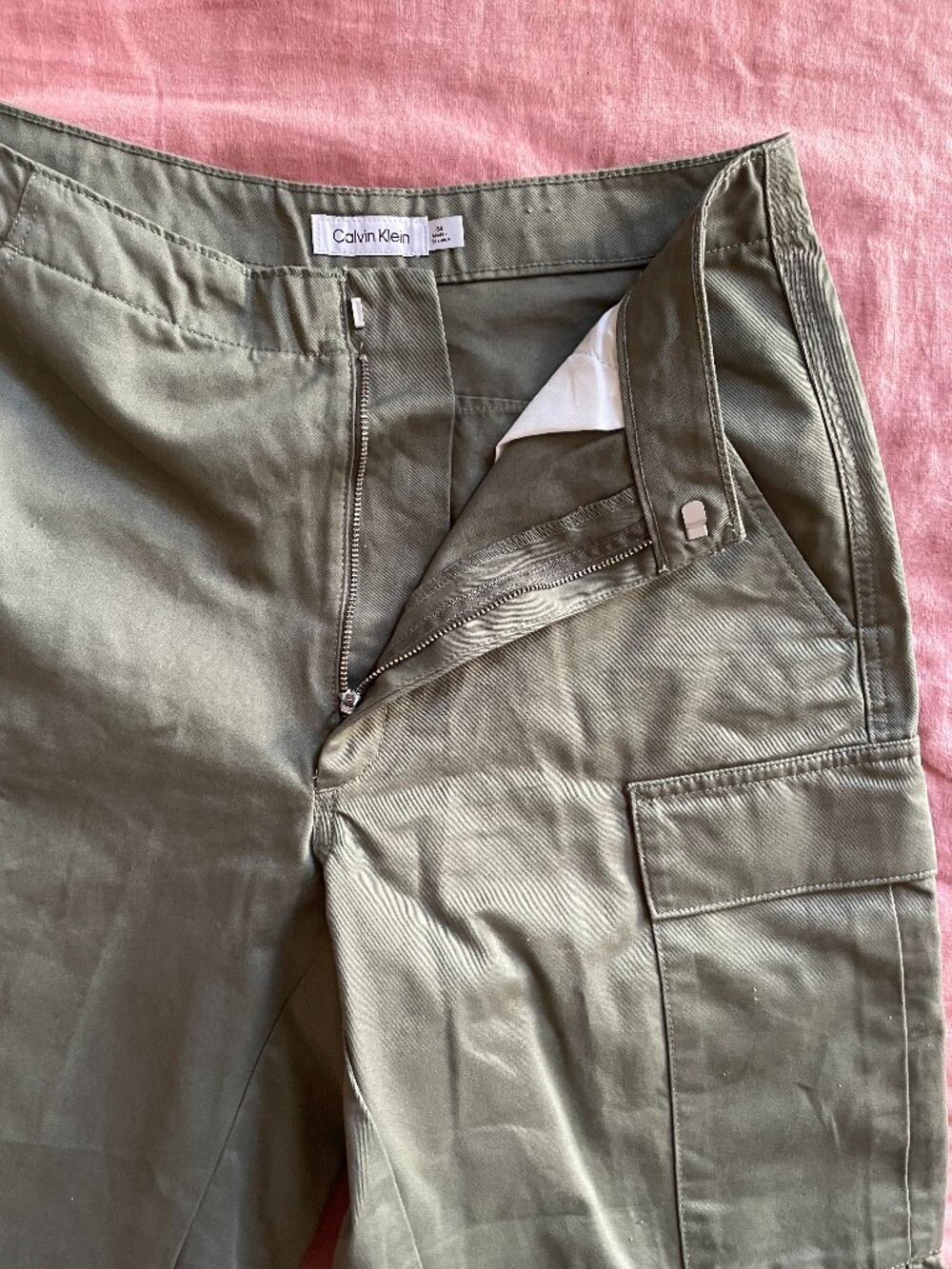 100% Cotton Calvin Klein Women's Hunter Green Wide Leg Cargo - Size 30